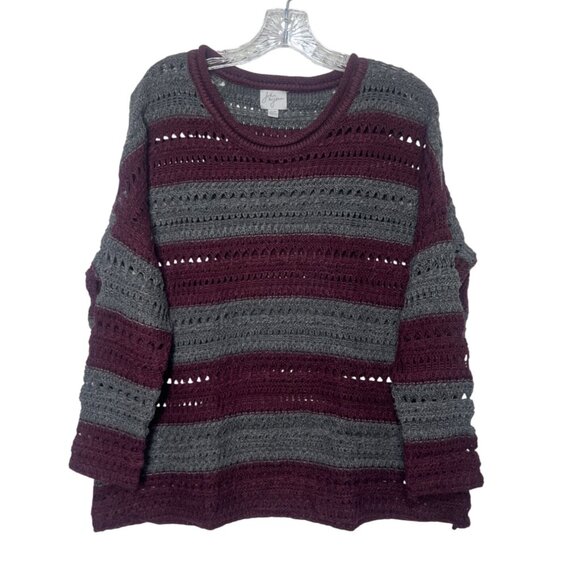 John & Jenn Angora Blend Sweater Womens Small Burgundy Gray Chunky Knit - Picture 1 of 7